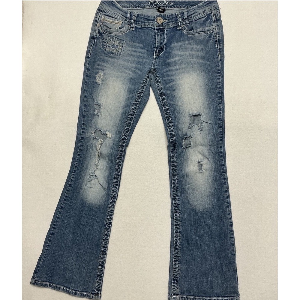 Ariya Jeans Womens 11/12 Distressed Bootcut Flare Jeans Y2K Western Embroidered
